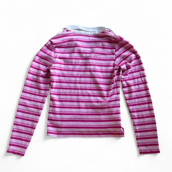 2000s Y2K Aeropostale Pink Striped Long Sleeve Preppy Polo Womens Size Medium - Picture 2 of 5